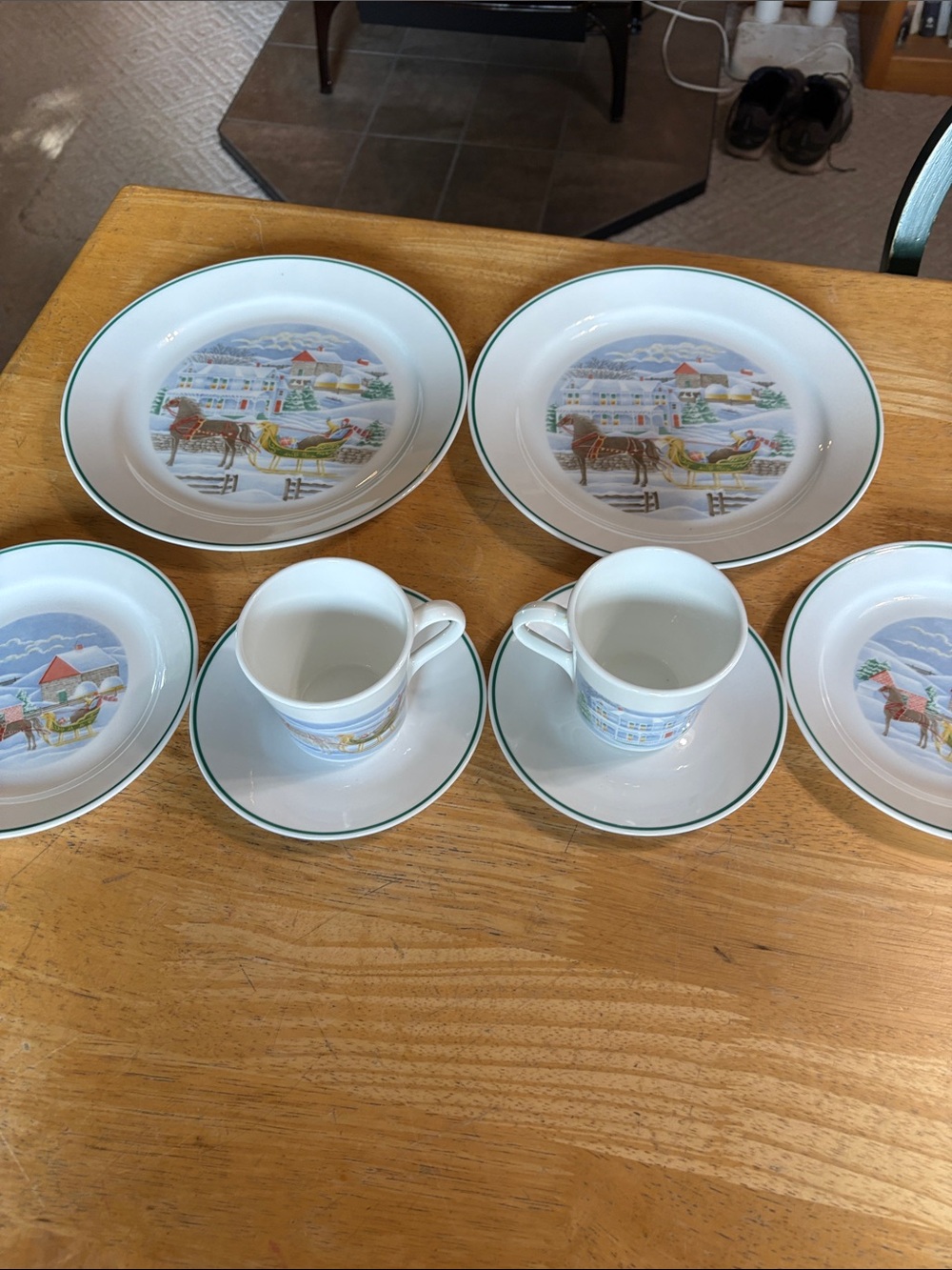 Corelle Country Memories  Sleigh Scene Dinnerware Set - White with Green